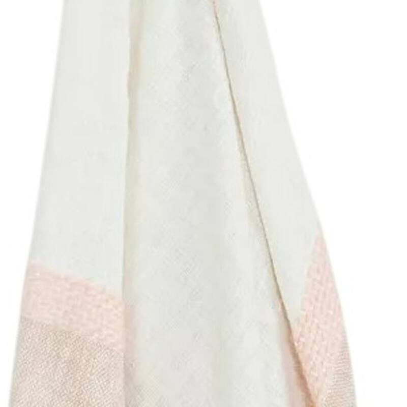 HomeRoots 50" X 60" Blush Cotton Woven Color Block Throw Blanket with Fringe
