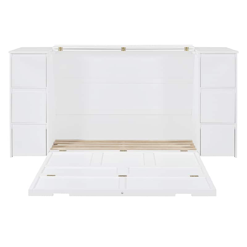Modern Style Murphy Bed with Drawers, Cabinets and USB Ports for Bedroom