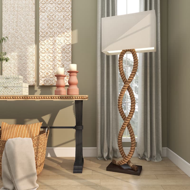 Brown Jute Rope Rope Room Floor Lamp with Linen Shade