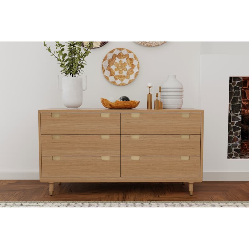 Alpine Furniture Easton Six Drawer Wood Dressser in Sand (Beige) - Beige - 6-drawer