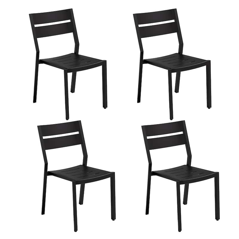 VredHom Outdoor Patio Dining Chairs All-Aluminum Stackable Chair - Black-4PC