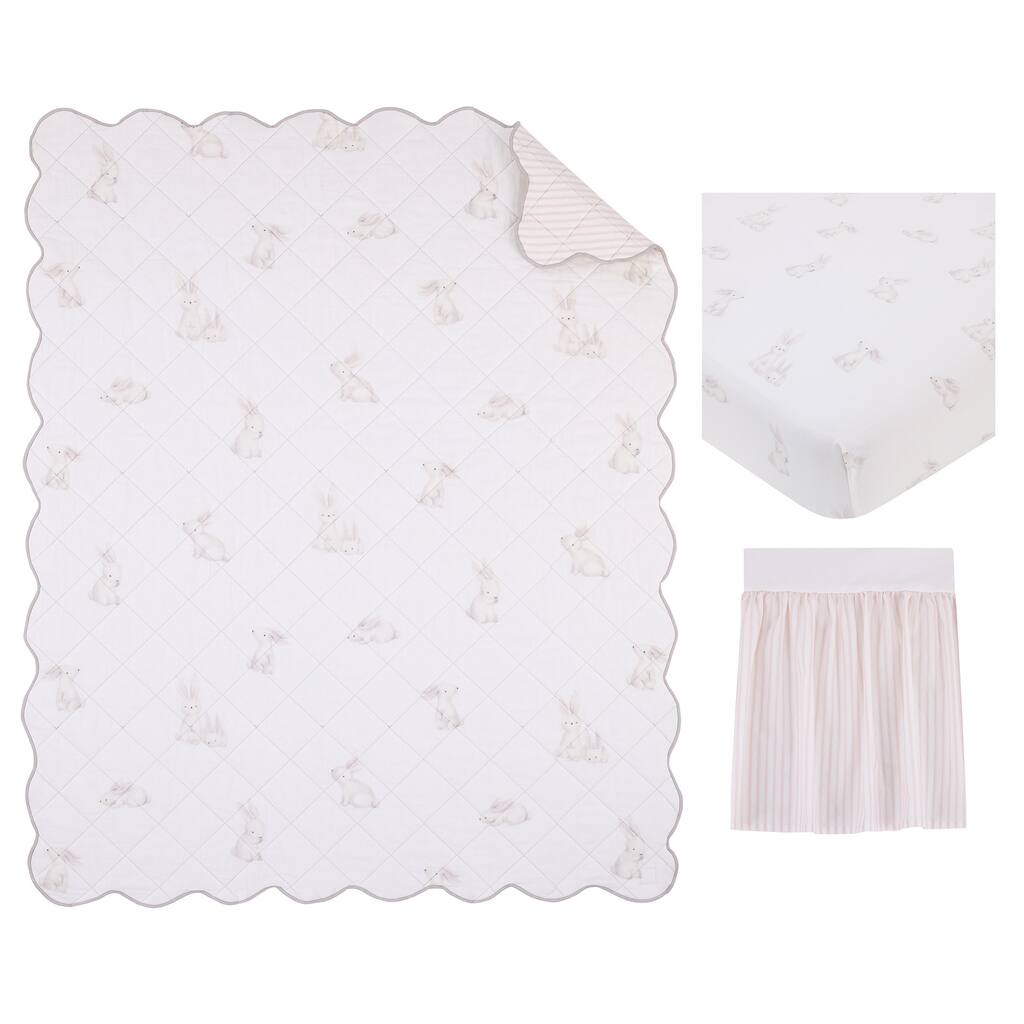 NoJo Sweet Bunny Cotton 3 Piece Nursery Crib Bedding Set