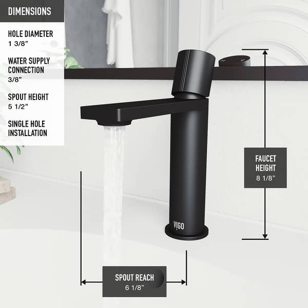 dimension image slide 1 of 8, VIGO Halsey 8" H Single Handle Single Hole Bathroom Faucet