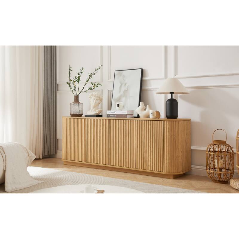 Buffet Cabinet with Wave Pattern Doors, Wooden Fluted Storage Cabinet, Sideboard Cabinet with Adjustable Shelves