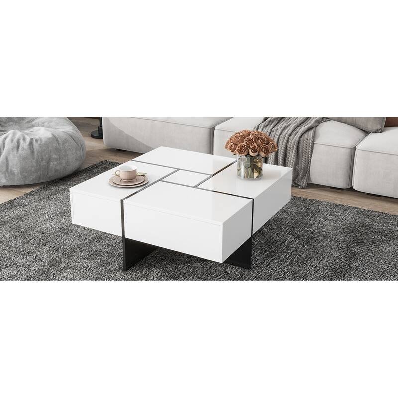 31.5" Square Coffee Table with 4 Hidden Storage Compartments & Sliding Top, UV High-gloss Finish