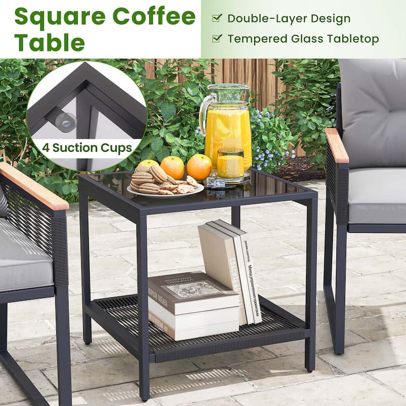 3-Pc PE Rattan Patio Set w/ Coffee Table & Cushions Outdoor Use