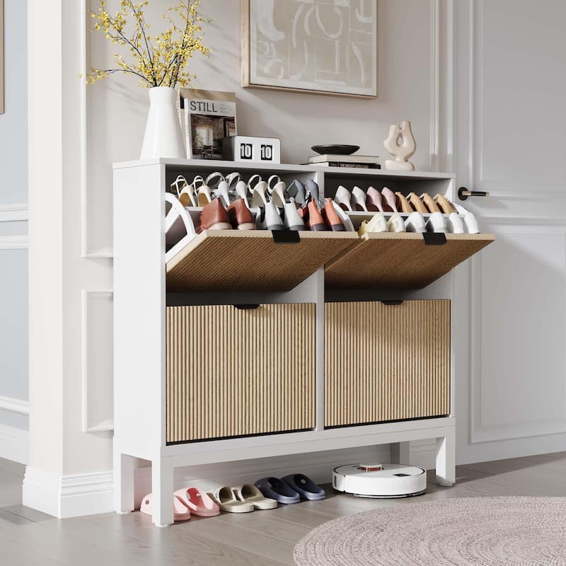 4-Door Farmhouse Shoe Storage Cabinet with Adjustable Shelves