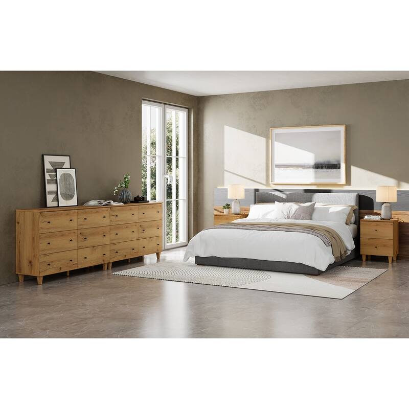Bedroom 12-Drawer Dresser and Charging Nightstand Set, 94.4" Wide