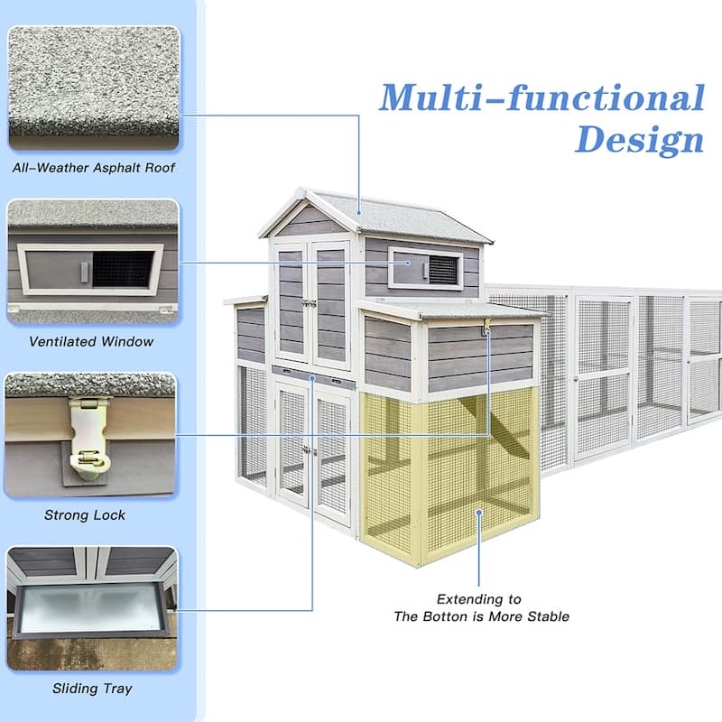 150"W 2-Story Wood Large Chicken Coop with Run, 2 Nesting Boxes