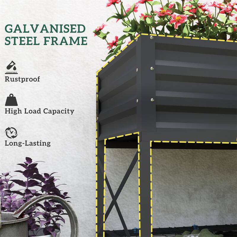 Galvanized Steel Elevated Raised Garden Planter with Storage Shelf - 41.75" L x 21.25" W x 30" H