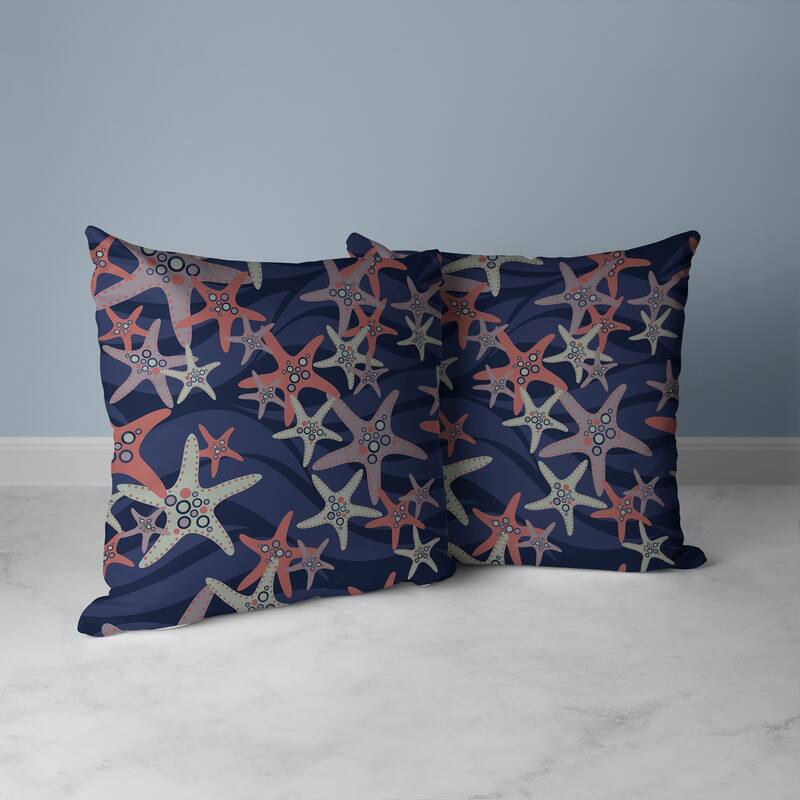 Starfish Sway Faux Suede Reversible Throw Pillow Blue and Copper