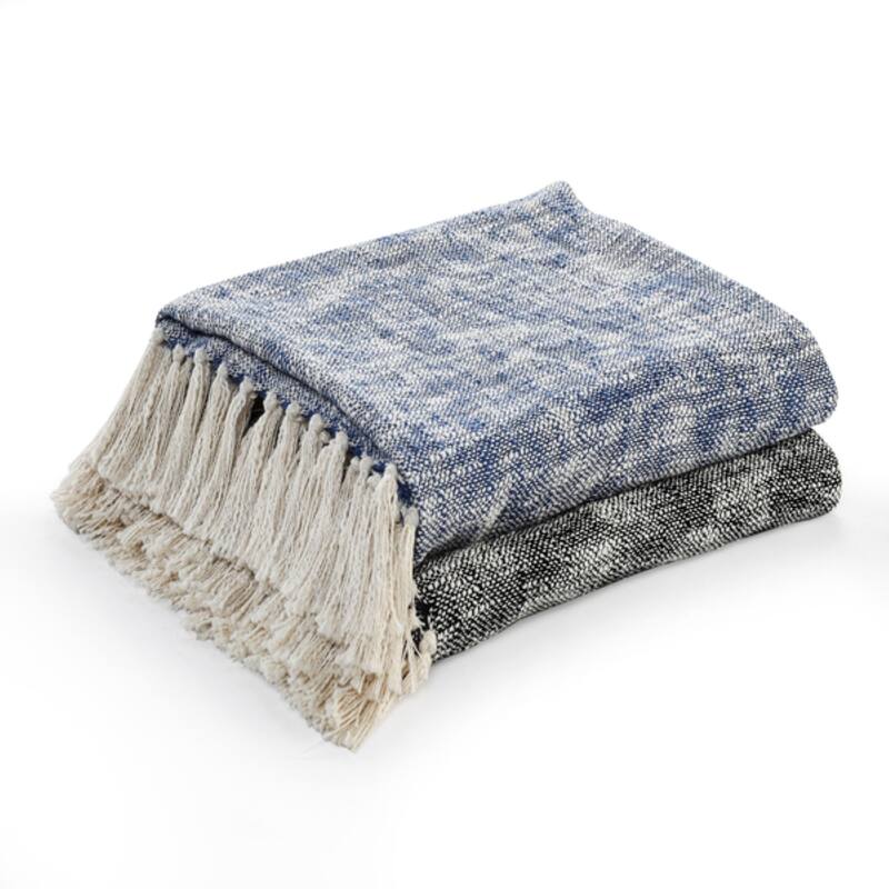 Sevita Boho Chambray Standard Size Throw Blanket with Fringe