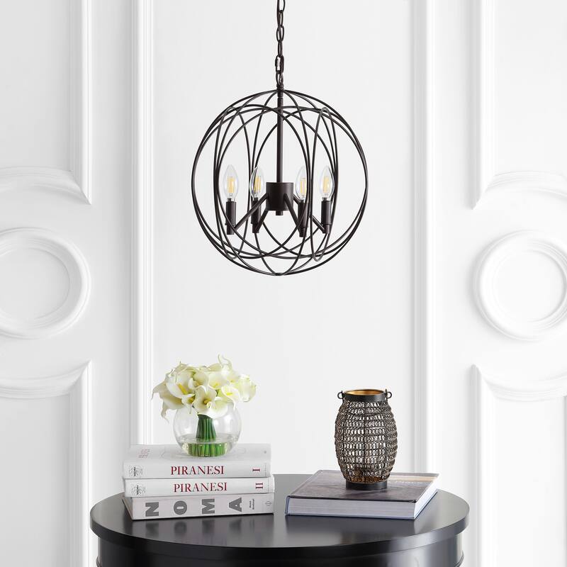 SAFAVIEH Lighting Laszlone Adjustable 4-Light Led Brass Pendant - 15.8"x15.8"x21-93" - Dark Grey - 16Wx16Dx93H