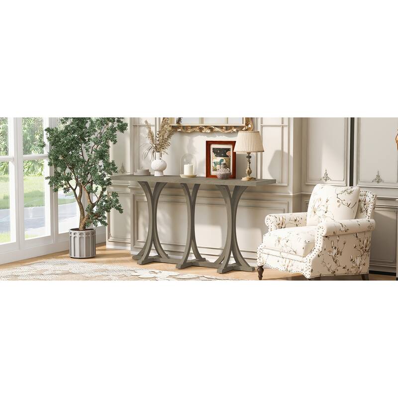 Roomfitters 59.8" Console Table with Oak Veneer Top, Modern Arched Leg Entryway Sofa Table for Hallway & Living Room