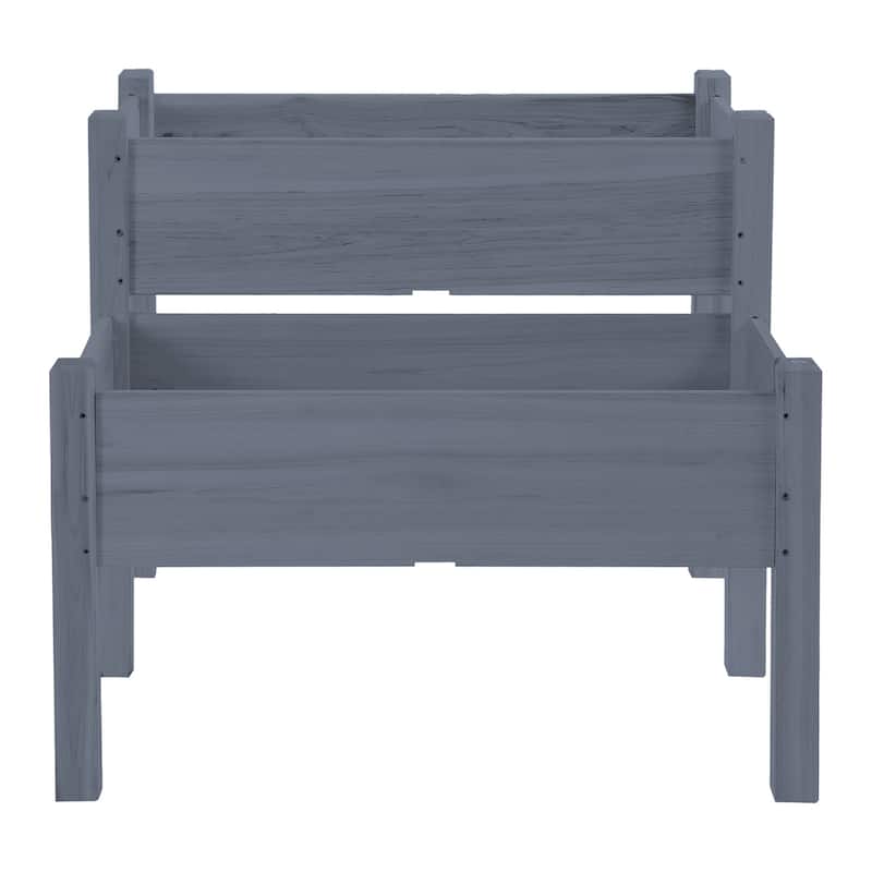 34"x34"x28" Raised Garden Bed, 2-Tier Elevated Wood Box for Backyard, Patio to Grow Vegetables, Herbs, and Flowers, Gray
