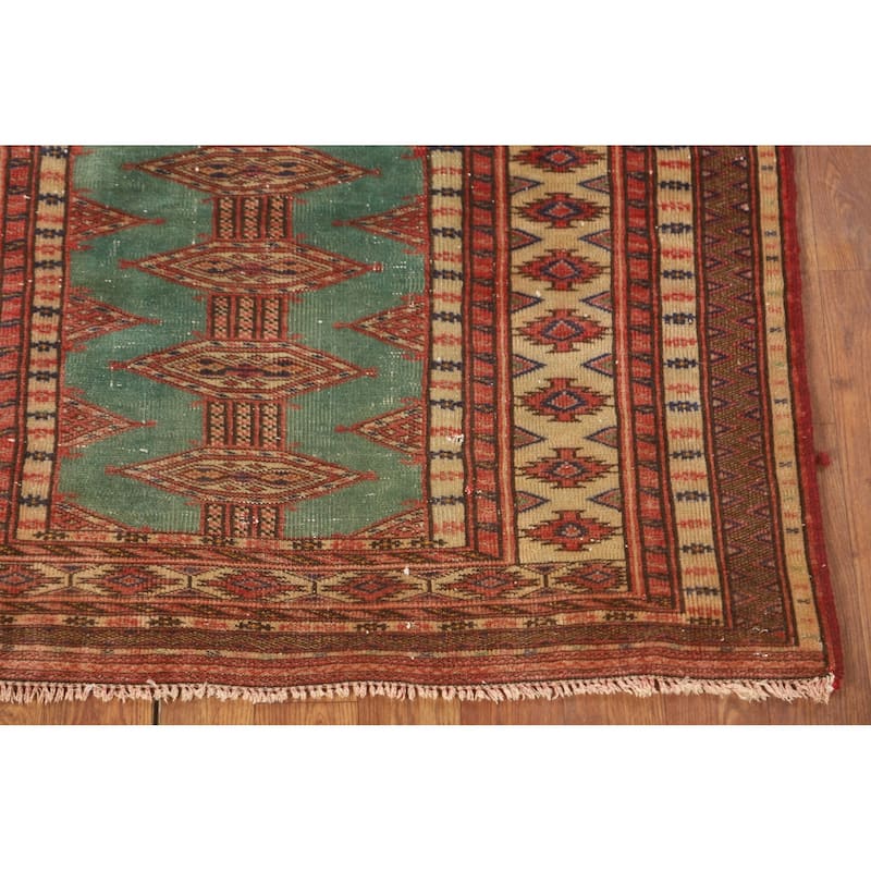 Hand Knotted Oriental 100% Wool Carpet Traditional Geometric Green Bokhara Area Rug - 4' 6'' X 3' 2''