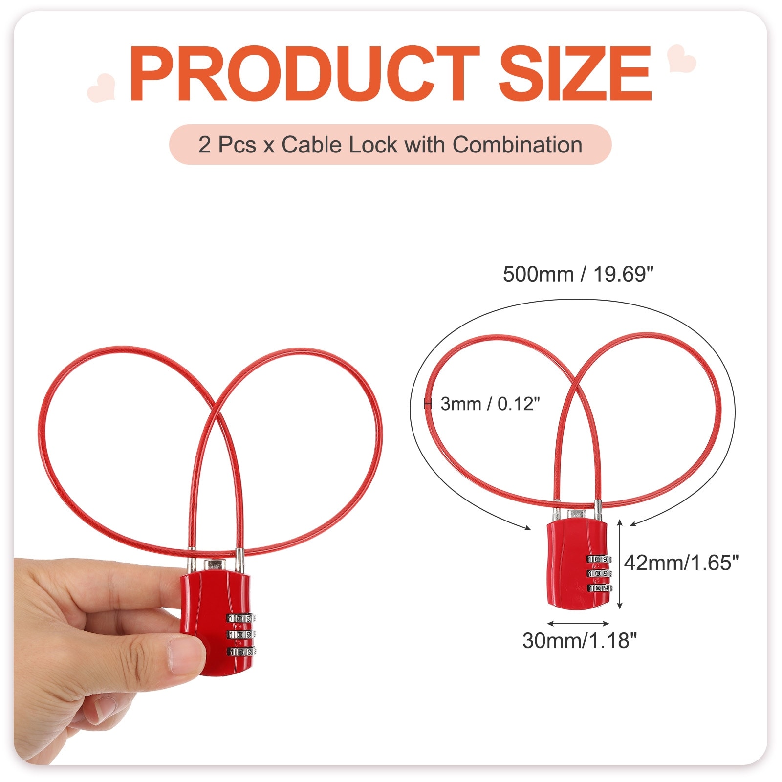 Luggage Travel Lock, Digit Cable Combination Lock Width Body with Long Cable for Suitcase Bag