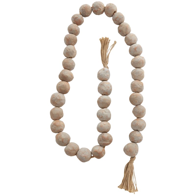 Ceramic Handmade Round Intricately Shaped Large Distressed Beaded Garland with Tassel