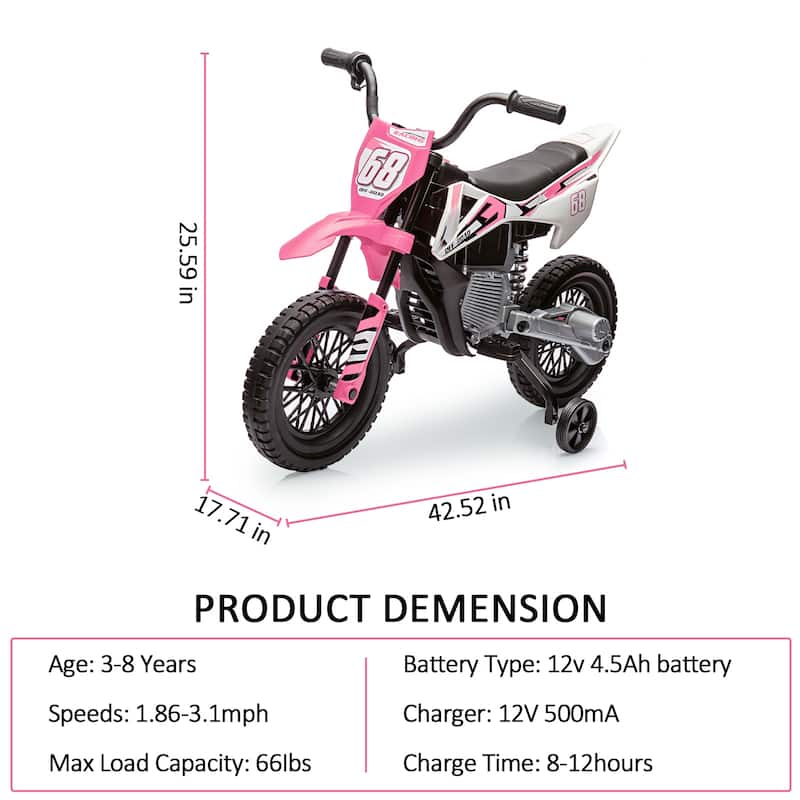 12V Kids Electric Motorcycle Dirt Bike, Battery-Powered Ride on Motorbike for Kids Best Gift