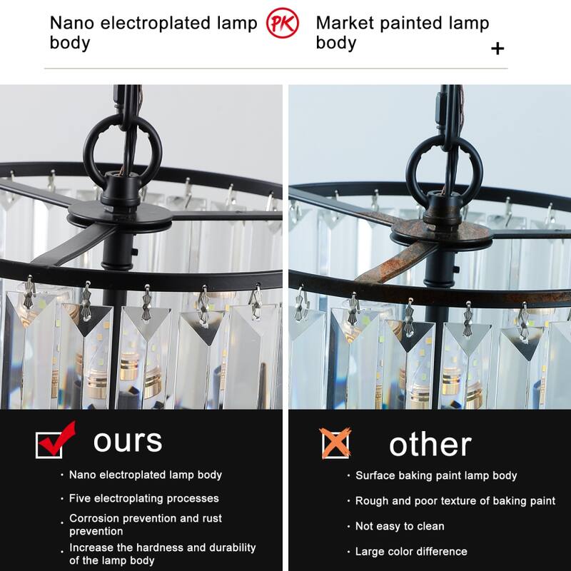 Luxury 19.7 Inch Crystal Chandelier Lights in Black Adjustable Height