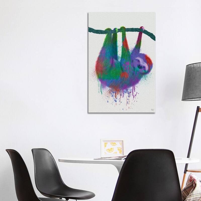 iCanvas "Sloth Rainbow Splash" by Fab Funky Canvas Print - 40x26x1.5