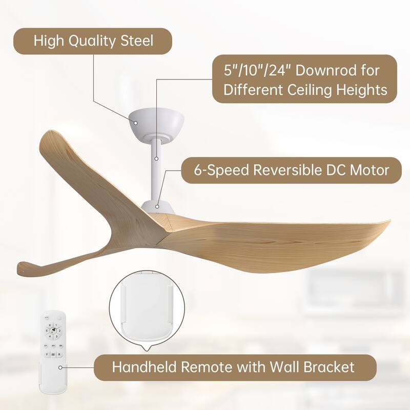 38''/52" Modern Ceiling Fan without Light, Remote Control and Reversible DC Motor Included