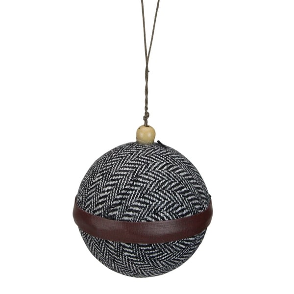 4" Black and White Houndstooth With Brown Strip Fabric Christmas Ball Ornament - N/A. Opens flyout.