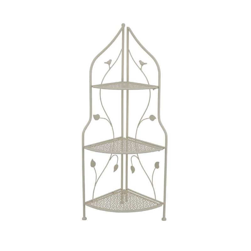 3 Tier Corner Plant Stand Shelves, Classical White Metal, 36 Inch