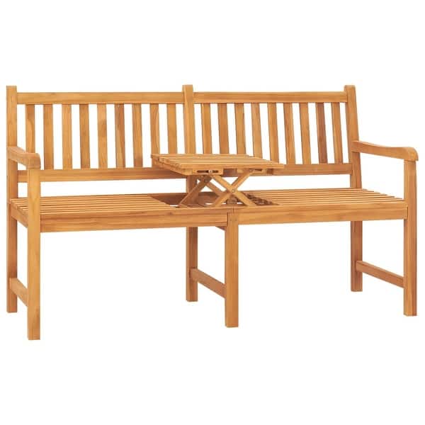 slide 2 of 8, vidaXL 3-Seater Patio Bench with Table 59.1" Solid Teak Wood - 59.1" x 24.6" x 35.4"