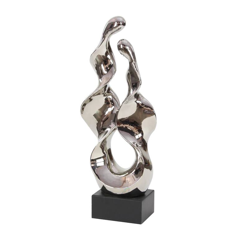 Ceramic Abstract Decorative Sculpture with Black Base - Silver - Roche River Decor