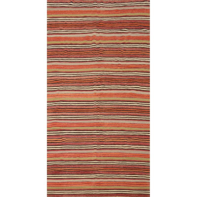 Hand Woven Oriental 100% Wool Carpet Southwestern Geometric Multi-Colored Kilim Area Rug - 10' 3'' X 5' 3''