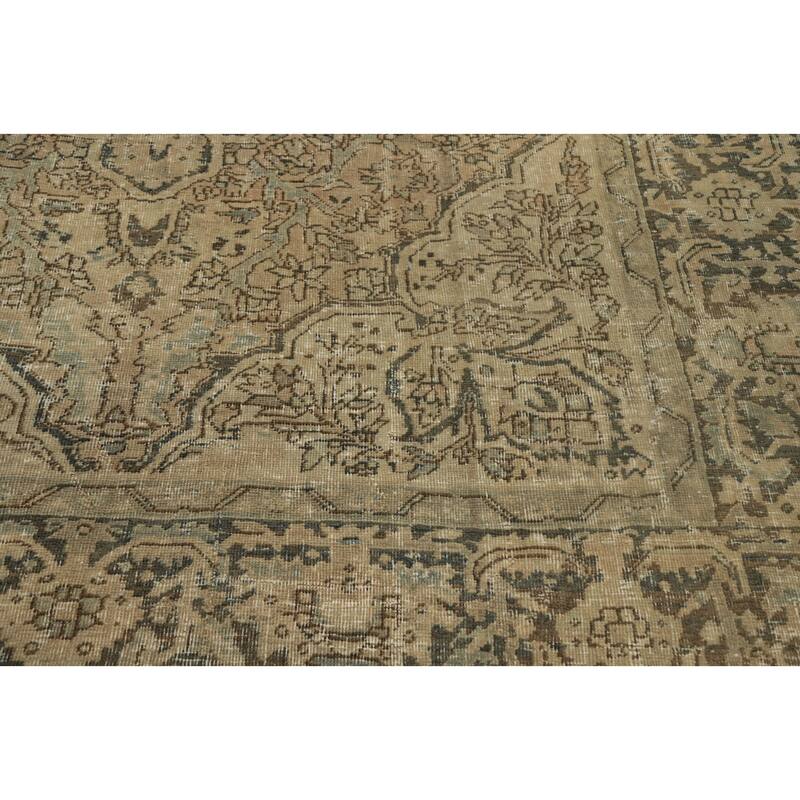 Hand Knotted Oriental 100% Wool Carpet Traditional Floral Beige & Ivories Heriz Area Rug - 11' 2'' X 7' 8''