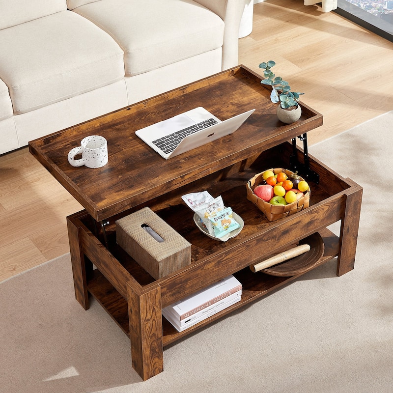 VECELO 3-piece Lift Top Coffee Table Set,Coffee Table with Hidden Storage and Shelves and Nightstands Set of 2