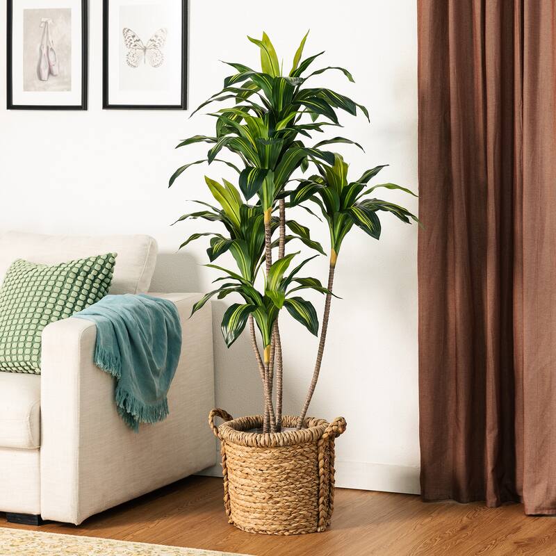 Glitzhome 3ft-6ft Set of 2 Artificial Olive Trees/ Bamboo/ Ficus with Ceramic Planters Real Touch