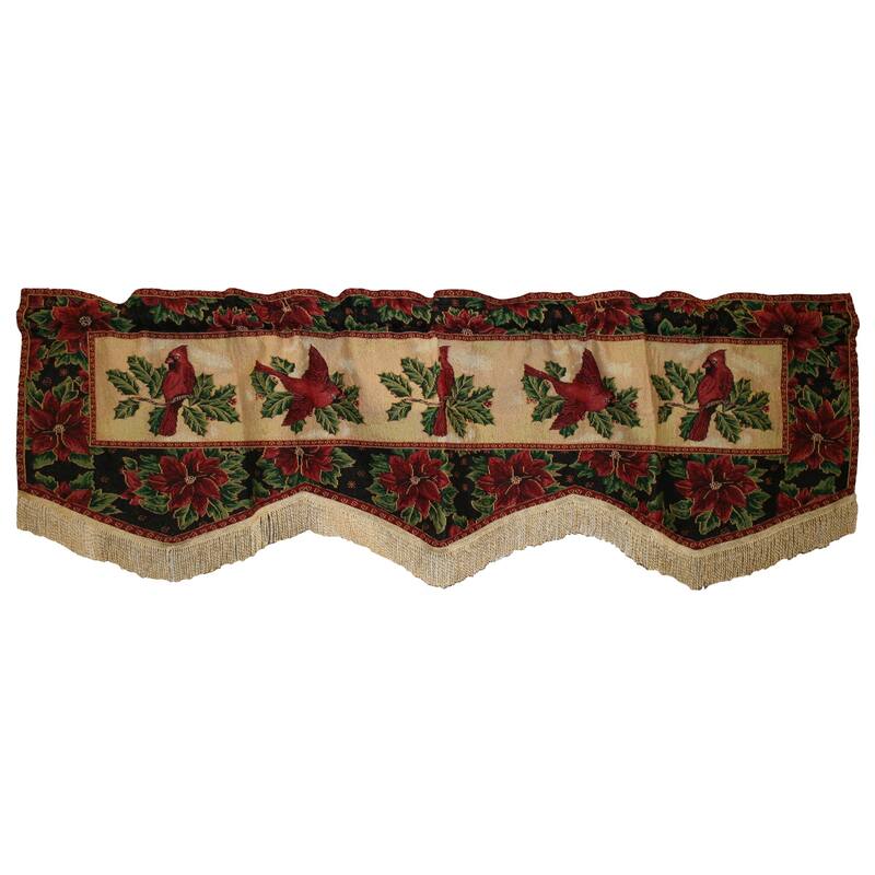 Violet Linen Decorative Christmas Holiday Pattern Tapestry, 60" x 15", Straight, Rod Pocket Curtain Valance - Cardinal Design
