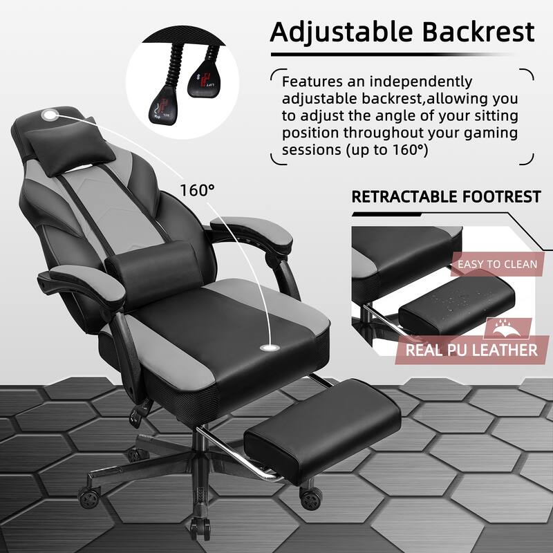 Adjustable Comfortable Game Chair Swiveling PC & Racing with Footrest
