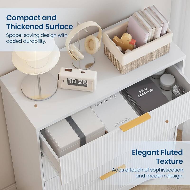 4 Drawers Fluted Dresser Storage Organizer for Bedroom, Living Room, Hallway