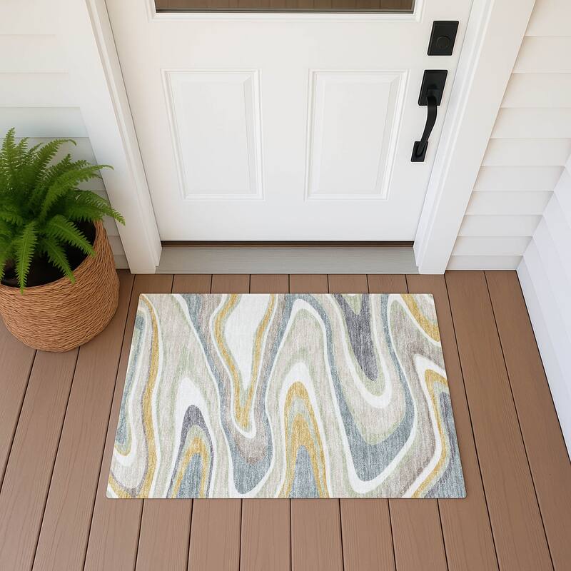 Machine Washable Indoor/ Outdoor Abstract Busey Chantille Rug - Ivory - 1'8" x 2'6"