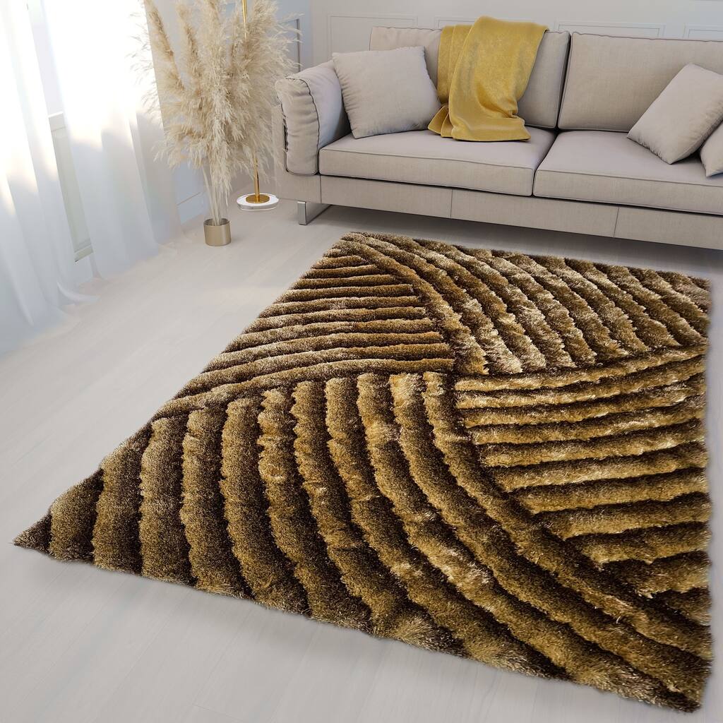 3D 259 Collection 1-inch Pile Shag Area Rug Brown Color