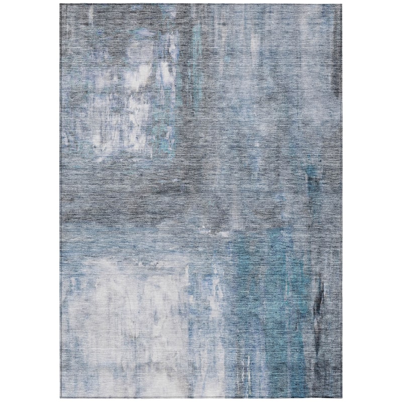 Machine Washable Indoor/ Outdoor Abstract Watercolor Chantille Rug