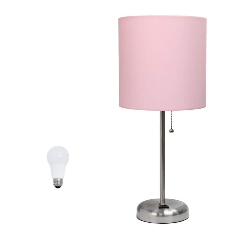 19.5" Modern Table Lamp with USB Charging Port and Fabric Shade for Home Office or Bedroom - With Bulb - LightPink-Single