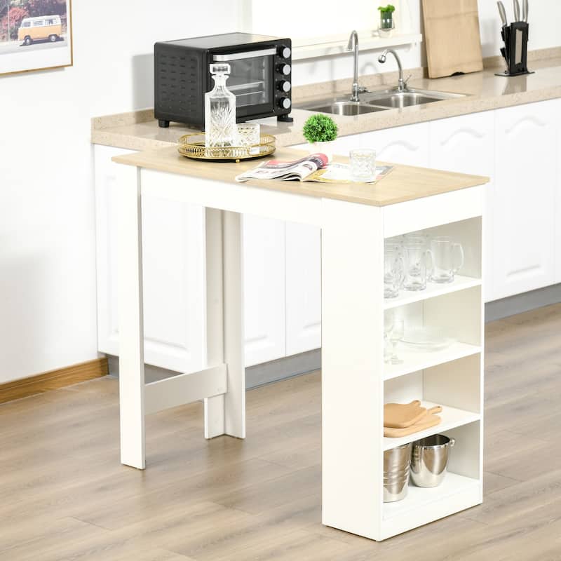 Bar Table, High Top Pub Table with 4 Storage Shelves