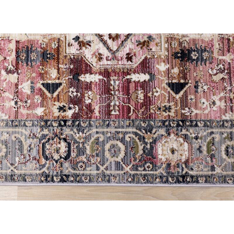 Sydney Collection - Pink/Cream/Blue Elaborate Border Rug