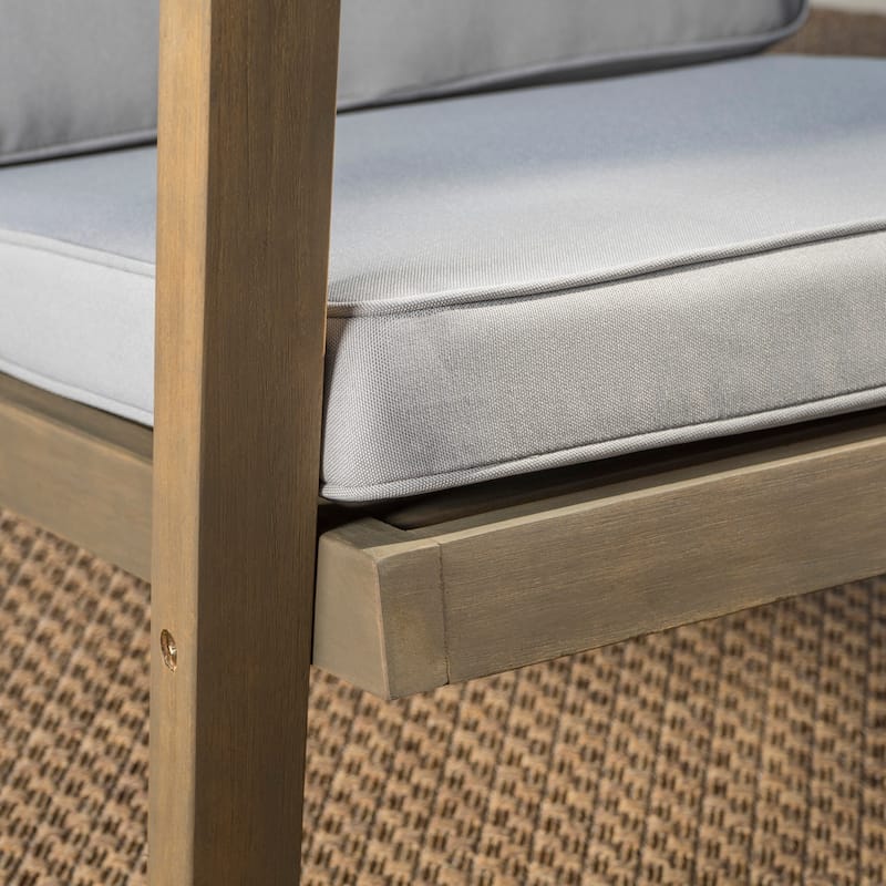 Leah Outdoor 3-piece Acacia Wood Chat Set with Cushions by Christopher Knight Home