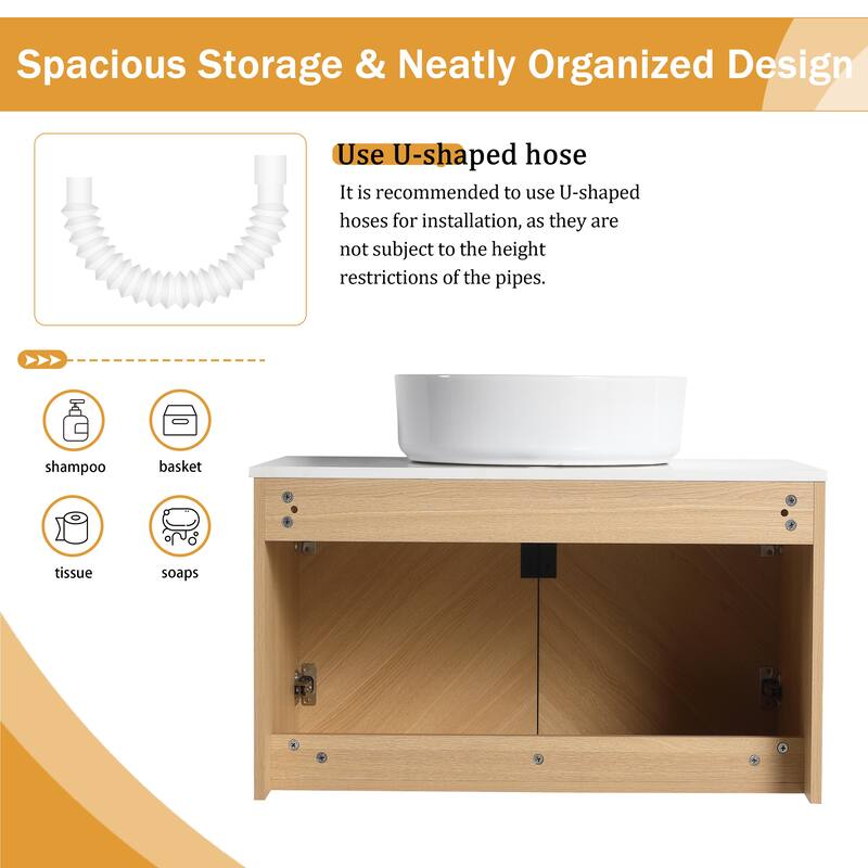 Malwee 30"/36" Floating Bathroom Vanity, Wall Mounted Bathroom Vanity with Ceramic Sink and Soft Close Door