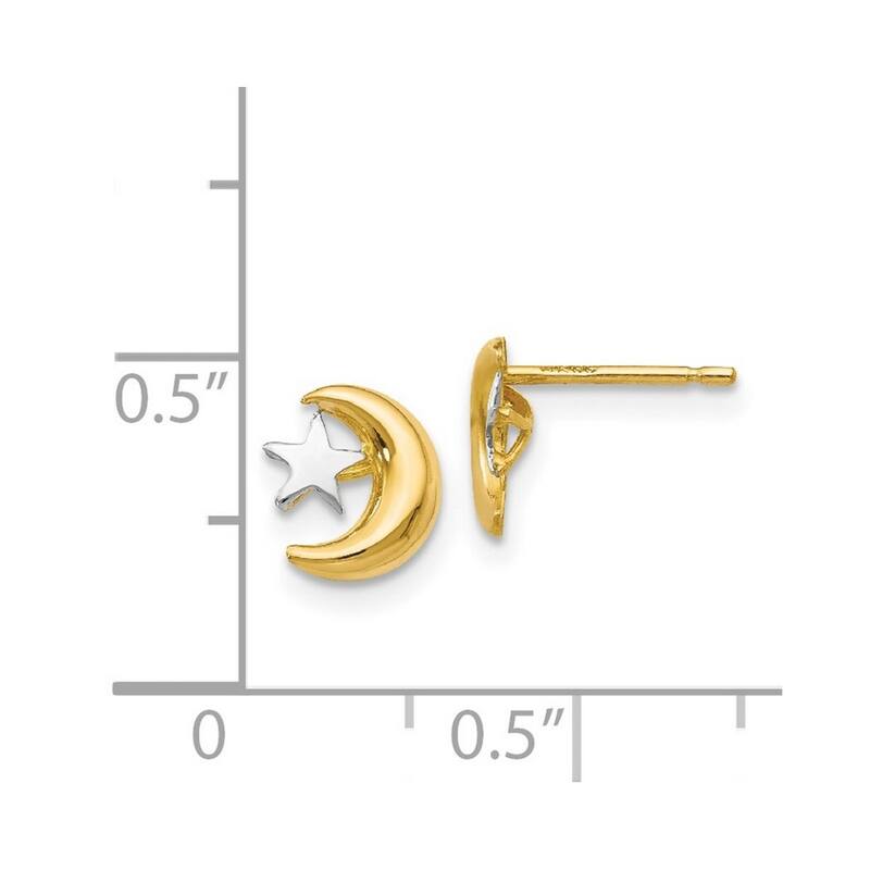 Curata 14k Yellow Gold Rhodium Celestial Moon and Star Post Earrings 10x8mm