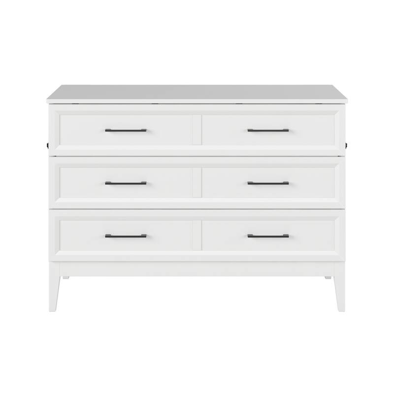 Solid Wood Murphy Bed Chest with Mattress & Charger - Full Size Bed, Space Saving Furniture