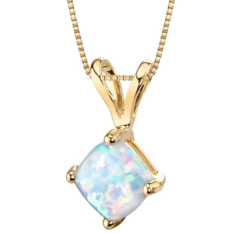 14k Yellow Gold Gold Cushion Cut Created Opal Pendant