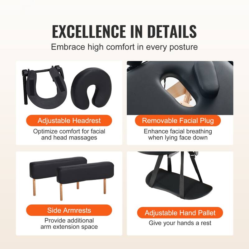 Portable Massage Table, 2 Folding Lightweight Massage Table, 8-Level Height Adjustable Salon Tattoo Bed, Spa Table with Headrest