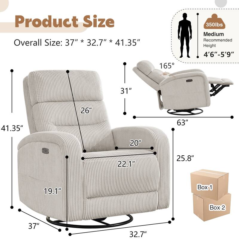 Aemeios Swivel Power Recliner Rocker with USB and Type C Port Set of 2